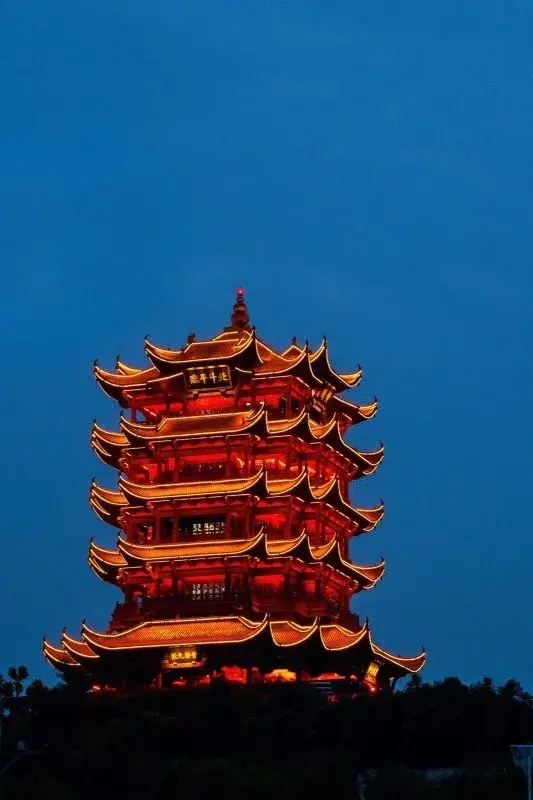 The Yellow Crane Tower, a multi-tiered pagoda, overlooking Wuhan