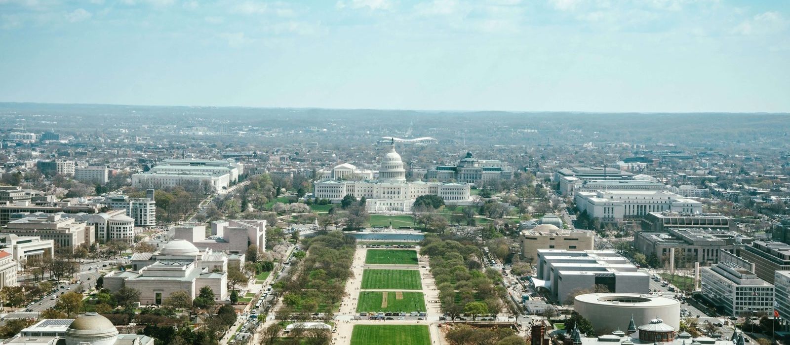 The U.S. Capitol dome above the National Mall, seen from the Washington Monument