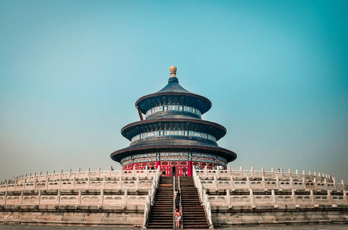 Beijing's Temple of Heaven towering against a blue sky